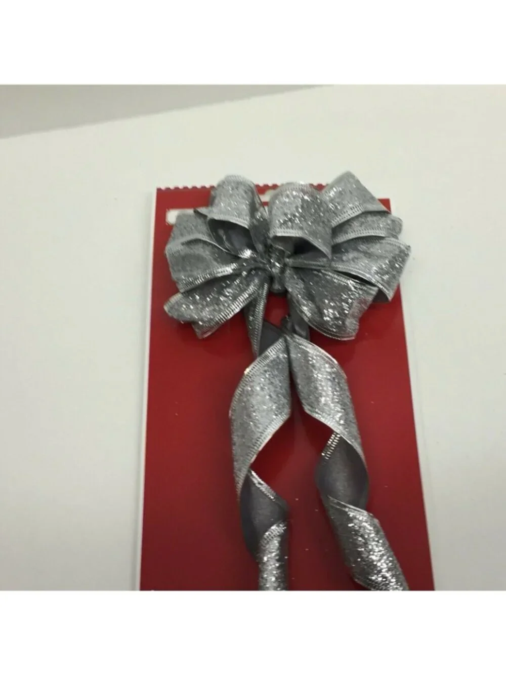 Holiday Time Silver Glitter Narrow Wired Edge Christmas Gift Bow Package Wedding